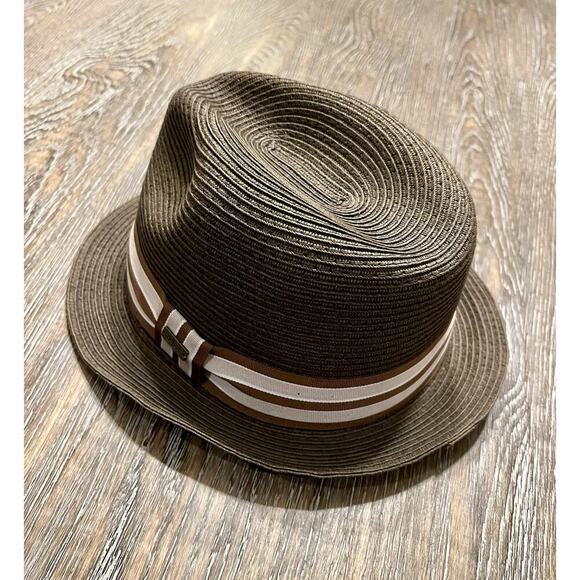 Vintage Men’s 100% Paper Straw Brown Fedora Ribbon One Size - Picture 1 of 6